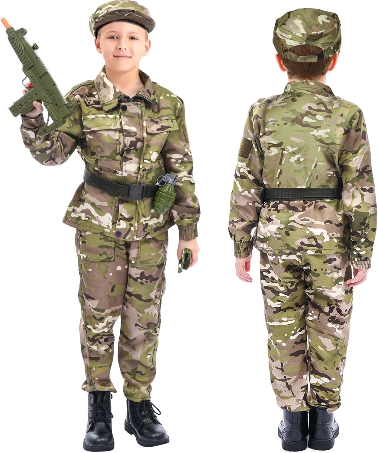 Tacobear Soldier Military Costume for Kids Boys Ages 3-9 Halloween Dress Up Role Play Set with Toy Accessories